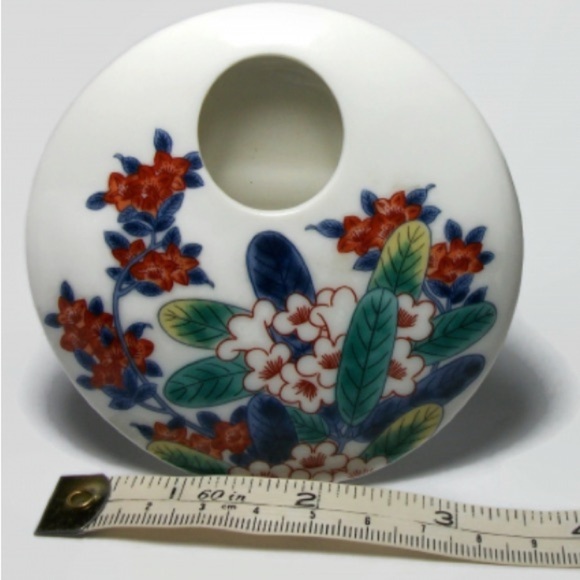 Vtg! Small Round Flat Disc Shaped Ceramic Bud Base Floral Tokyo National Museum - Picture 4 of 7